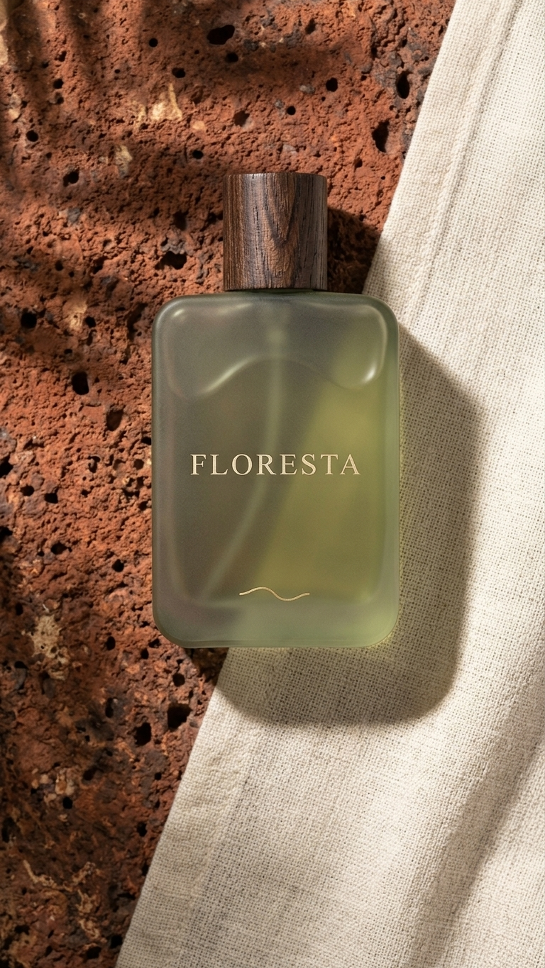 Green bottle of Floresta on a textured surface